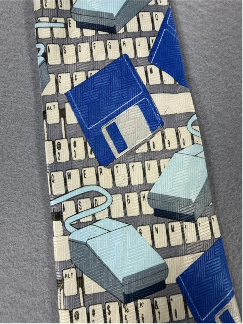 Men’s Tie Addiction Funny Computer Mouse Blue Nerd IT Floppy Disk Geek
